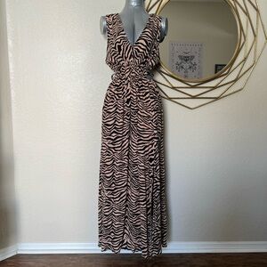 Maxi Animal Print Cut Out Long Dress Zebra Design